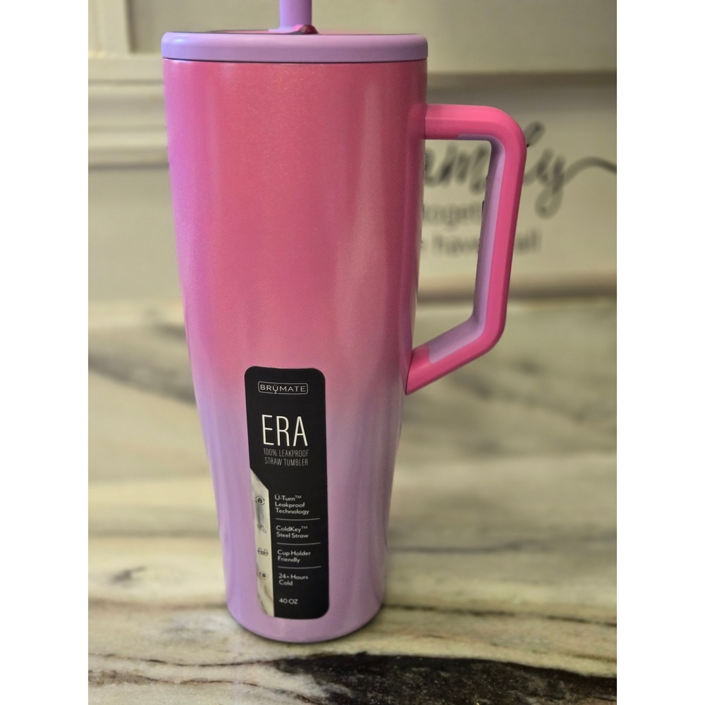 BruMate Era 40oz Leakproof Straw Tumbler Pink Purple Ombre Glitter Corron Candy